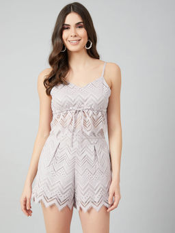 AAREIN - Women Grey Sleeveless Self Design Crop Top