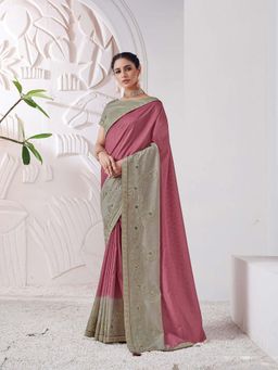 Odette - Pink Detailed Embroidered Saree with Unstitched Blouse