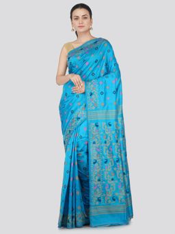 PinkLoom - Women's Silk Jamdani Saree With Unstitched Blouse Piece,Turquoise