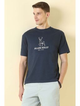 Allen Solly - Navy Blue Solid Plain Crew Neck T-Shirt