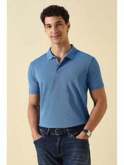 Allen Solly - Blue Textured Collar Neck Polo T-Shirt