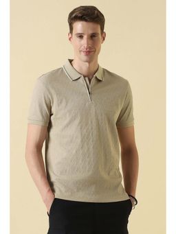 Allen Solly - Beige Textured Collar Neck Polo T-Shirt