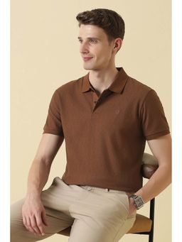 Allen Solly - Brown Textured Collar Neck Polo T-Shirt