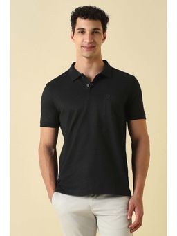 Allen Solly - Black Textured Collar Neck Polo T-Shirt