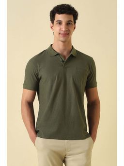 Allen Solly - Olive Textured Collar Neck Polo T-Shirt