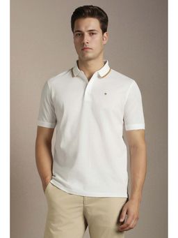 Louis Philippe - White Textured Collar Neck Polo T-Shirt