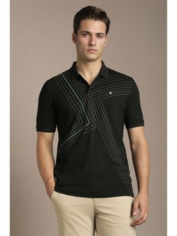 Louis Philippe - Black Printed Collar Neck Polo T-Shirt