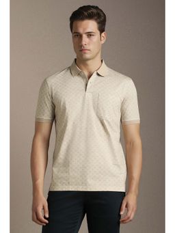 Louis Philippe - Beige Printed Collar Neck Polo T-Shirt