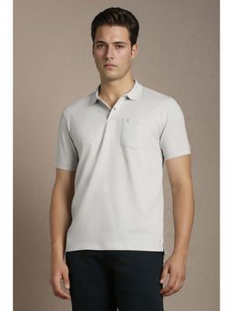 Louis Philippe - Grey Textured Collar Neck Polo T-Shirt