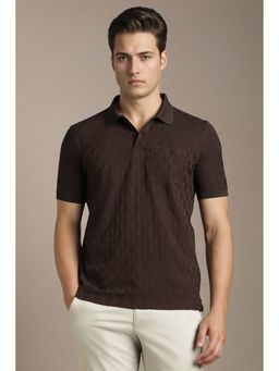 Louis Philippe - Brown Textured Collar Neck Polo T-Shirt