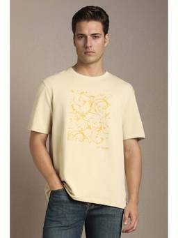 Louis Philippe - Beige Printed Crew Neck T-Shirt