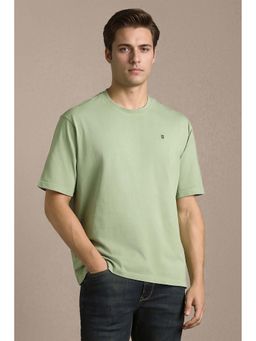 Louis Philippe - Green Solid Plain Crew Neck T-Shirt
