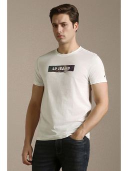 Louis Philippe - White Solid Plain Crew Neck T-Shirt