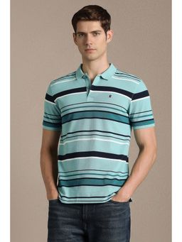 Louis Philippe - Blue Stripes Collar Neck Polo T-Shirt