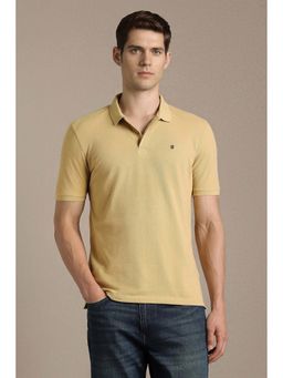 Louis Philippe - Beige Solid Plain Collar Neck Polo T-Shirt