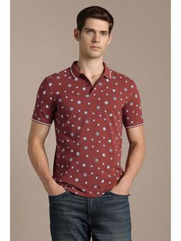 Louis Philippe - Rust Printed Collar Neck Polo T-Shirt
