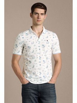 Louis Philippe - White Printed Collar Neck Polo T-Shirt