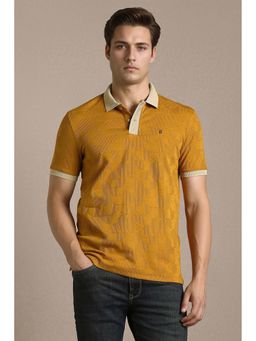 Louis Philippe - Tan Textured Collar Neck Polo T-Shirt