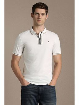 Louis Philippe - White Solid Plain Collar Neck Polo T-Shirt