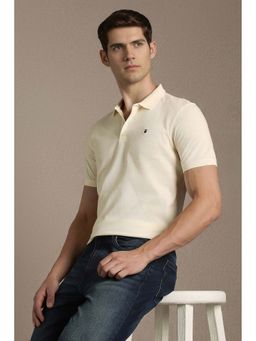 Louis Philippe - Cream Textured Collar Neck Polo T-Shirt