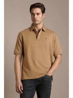 Louis Philippe - Brown Solid Plain Collar Neck Polo T-Shirt