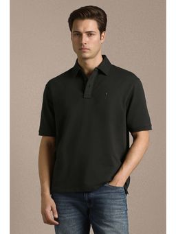 Louis Philippe - Black Solid Plain Collar Neck Polo T-Shirt