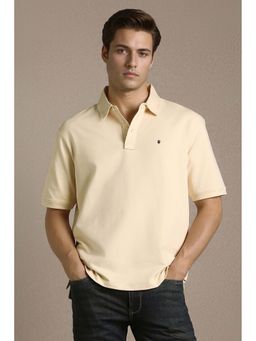 Louis Philippe - Beige Solid Plain Collar Neck Polo T-Shirt