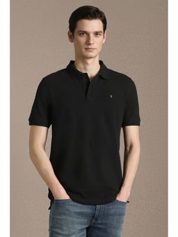 Louis Philippe - Black Solid Plain Collar Neck Polo T-Shirt