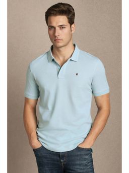 Louis Philippe - Blue Textured Collar Neck Polo T-Shirt
