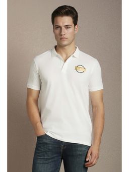 Louis Philippe - White Solid Plain Collar Neck Polo T-Shirt