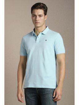 Louis Philippe - Blue Textured Collar Neck Polo T-Shirt