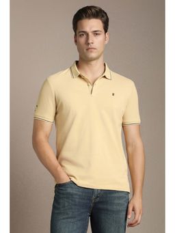 Louis Philippe - Beige Textured Collar Neck Polo T-Shirt