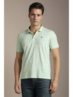 Louis Philippe - Green Stripes Collar Neck Polo T-Shirt