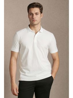 Louis Philippe - White Textured Collar Neck Polo T-Shirt