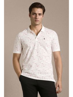 Louis Philippe - Pink Printed Collar Neck Polo T-Shirt