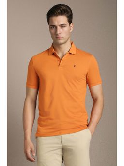 Louis Philippe - Orange Solid Plain Collar Neck Polo T-Shirt