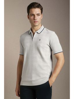 Louis Philippe - Grey Textured Collar Neck Polo T-Shirt