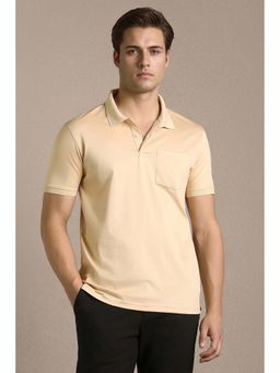 Louis Philippe - Beige Solid Plain Collar Neck Polo T-Shirt
