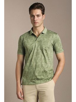 Louis Philippe - Olive Printed Collar Neck Polo T-Shirt
