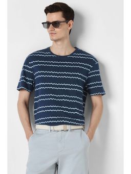 Peter England - Navy Blue Printed Crew Neck T-Shirt