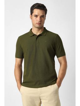 Peter England - Olive Textured Collar Neck Polo T-Shirt