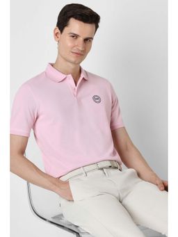 Peter England - Pink Solid Plain Collar Neck Polo T-Shirt