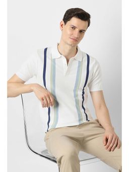 Peter England - White Stripes Collar Neck Polo T-Shirt