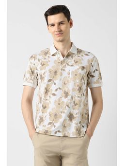 Peter England - White Printed Collar Neck Polo T-Shirt