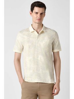 Peter England - Beige Printed Collar Neck Polo T-Shirt