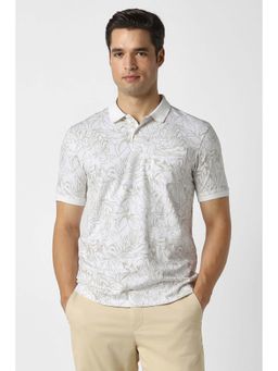 Peter England - White Printed Collar Neck Polo T-Shirt