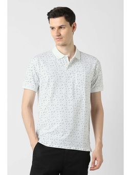Peter England - White Printed Collar Neck Polo T-Shirt