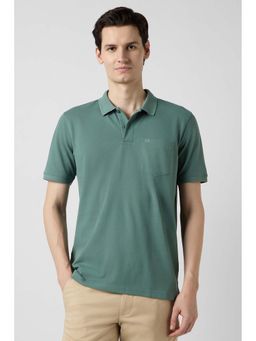 Peter England - Green Solid Plain Collar Neck Polo T-Shirt
