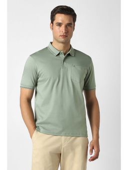 Peter England - Green Solid Plain Collar Neck Polo T-Shirt