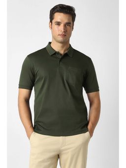Peter England - Green Solid Plain Collar Neck Polo T-Shirt